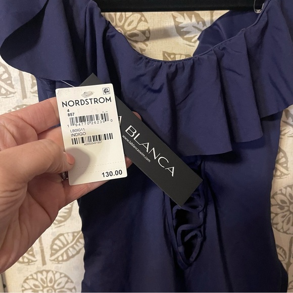 La Blanca Island Goddess Off-The-Shoulder Ruffled Tummy-Control Swimsuit Size 4 - Picture 6 of 9